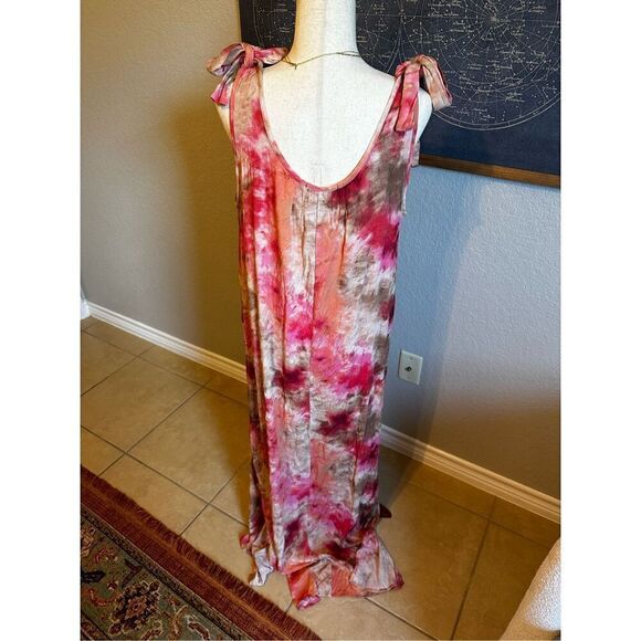 NWT Entro Tie Dye Sleeveless Rayon Lined Colorful Maxi Dress Women Size L - Picture 3 of 12